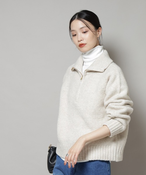 NANO universe（ナノユニバース）の「ハーフジップニットプルオーバー（ニット/セーター・レディース・ライトベージュ/ダークグレー/ブラウン・FREE）」の4枚目の写真