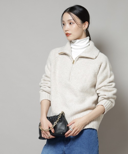 NANO universe（ナノユニバース）の「ハーフジップニットプルオーバー（ニット/セーター・レディース・ライトベージュ/ダークグレー/ブラウン・FREE）」の6枚目の写真