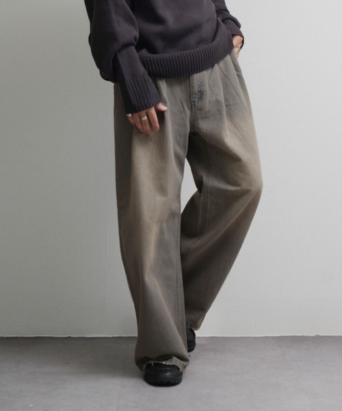 セール】2タック ワイドスラックス スラブデニムパンツ（デニムパンツ