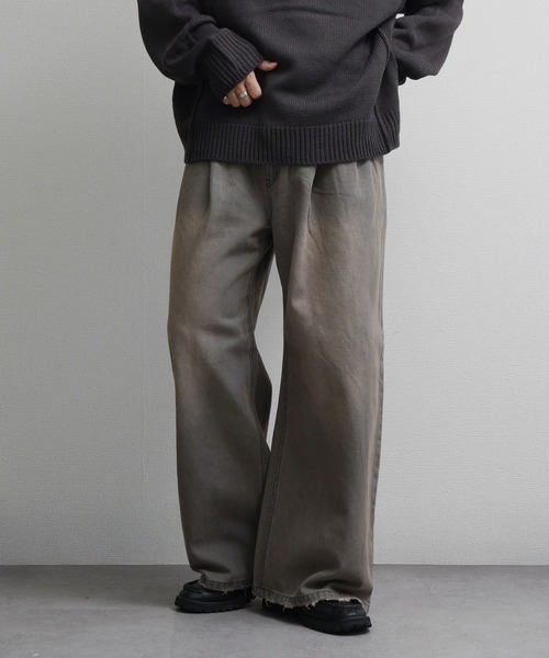 セール】2タック ワイドスラックス スラブデニムパンツ（デニムパンツ