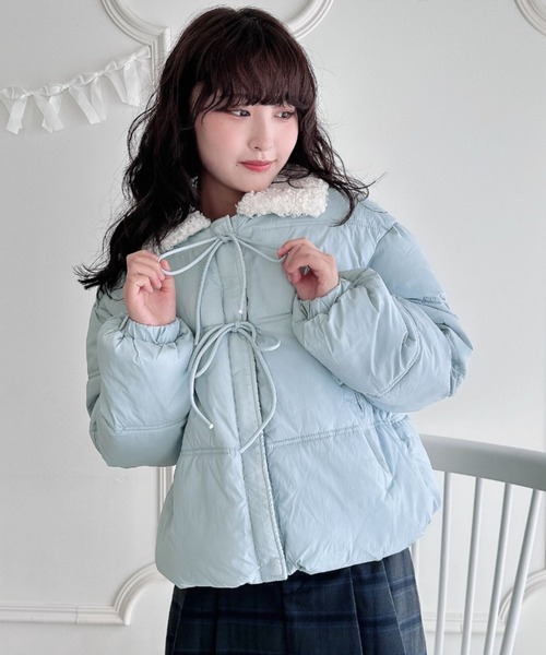 セール】プードルファーフロントリボンパデットジャケット（ダウン