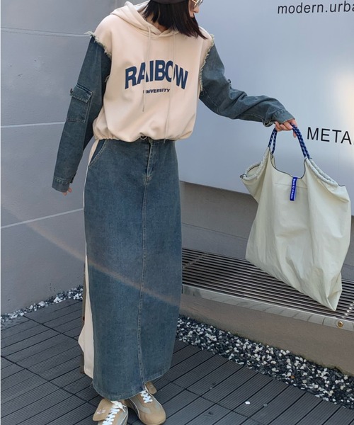 FAVORITO(ファヴォリート)の「異素材切り替えセットアップ(セットアップ・レディース・レッド/ベージュ/ネイビー/ブラック・F)」の2枚目の写真