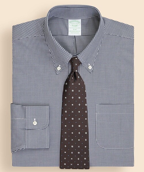 BROOKS BROTHERS(ブルックスブラザーズ)の「ストレッチピンポイントオックスフォード ギンガムチェック ドレスシャツ Slim Fit(ビジネスシャツ・メンズ・ブルー/ネイビー/ライトブルー・15-31/15-32/15 1/2-31/16-31/16-32/15 1/2-32/14 1/2-31/15-33/15 1/2-33/16-33/16 1/2-32/16 1/2-33)」の1枚目の写真