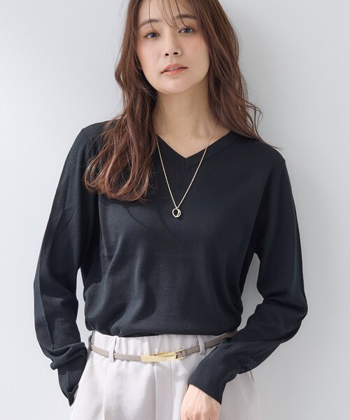 インディヴィ（INDIVI）/【洗える／毛玉になりにくい】エクストラファインウール Vネックニット セール】【洗える／毛玉になりにくい】エクストラファインウール V