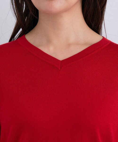 INDIVI（インディヴィ）の「【洗える／毛玉になりにくい】エクストラファインウール Vネックニット（ニット/セーター・レディース・オフホワイト/ブラック/レッド系1/サックスブルー/チャコール・05/13/15 /34/38/19）」の10枚目の写真