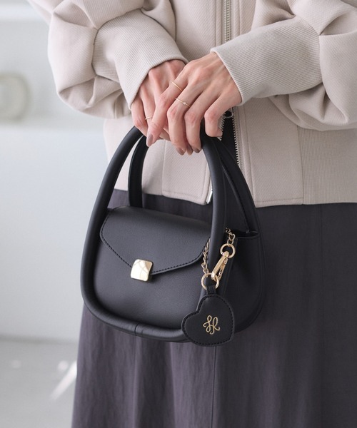 セール】ハートチャーム付きミニレトルショルダーバッグ（ショルダー
