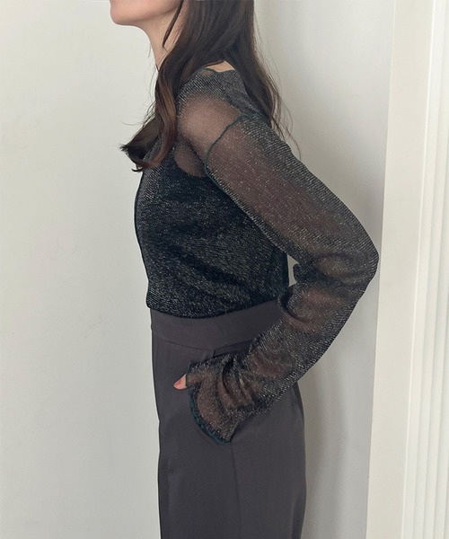 STYLEBLOCK（スタイルブロック）の「ラメシアー配色メロートップス（Tシャツ/カットソー・レディース・ボルドー/ブラウン/チャコールグレー/アイボリー/ブラック・FREE）」の9枚目の写真