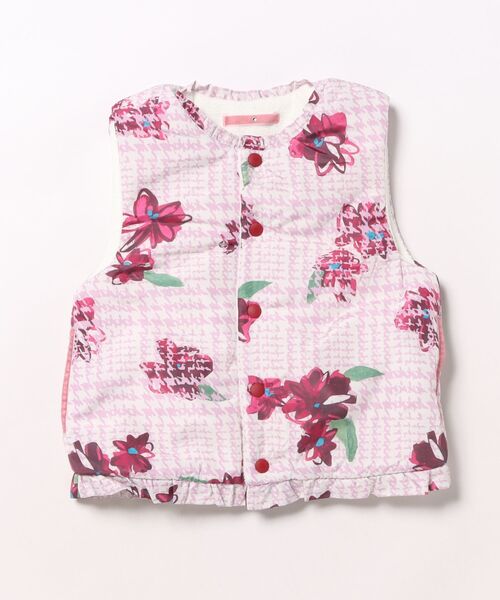 HAKKA KIDS（ハッカキッズ）の「グレンチェックアートスミレプリントリバーシブルベスト（ベスト・キッズ・パープル/ピンク・S/M）」の2枚目の写真