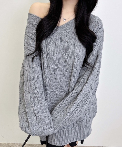 INGNI(イング)の「2Wayケーブルルーズチュニックニット(ニット/セーター・レディース・アイボリー/ボルドー/グレー/ブラウン系その他7/ピンク/ベージュ・M)」の2枚目の写真