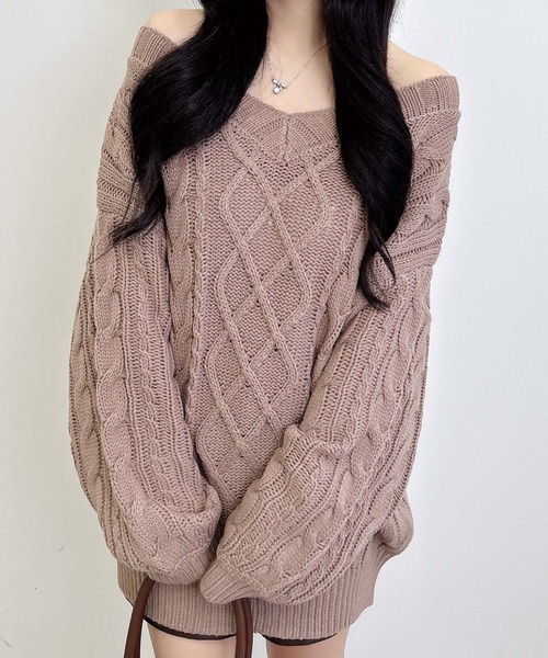 INGNI(イング)の「2Wayケーブルルーズチュニックニット(ニット/セーター・レディース・アイボリー/ボルドー/グレー/ブラウン系その他7/ピンク/ベージュ・M)」の3枚目の写真