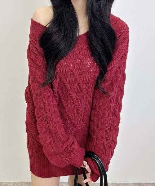 INGNI(イング)の「2Wayケーブルルーズチュニックニット(ニット/セーター・レディース・アイボリー/ボルドー/グレー/ブラウン系その他7/ピンク/ベージュ・M)」の6枚目の写真