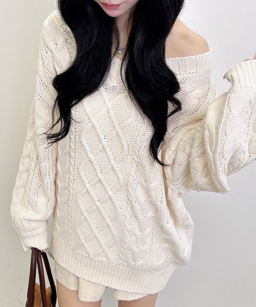 INGNI(イング)の「2Wayケーブルルーズチュニックニット(ニット/セーター・レディース・アイボリー/ボルドー/グレー/ブラウン系その他7/ピンク/ベージュ・M)」の7枚目の写真