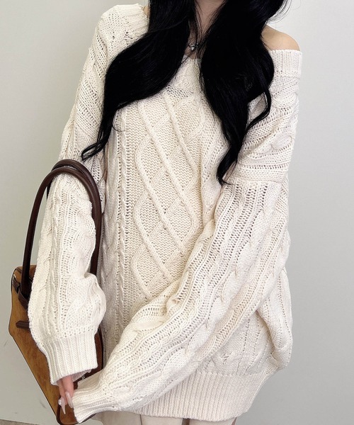 INGNI(イング)の「2Wayケーブルルーズチュニックニット(ニット/セーター・レディース・アイボリー/ボルドー/グレー/ブラウン系その他7/ピンク/ベージュ・M)」の8枚目の写真