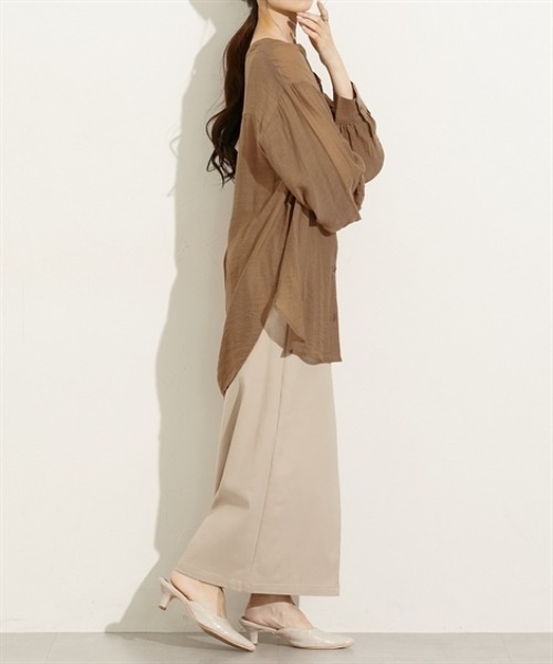 nissen（ニッセン）の「シアーワッシャーバンドカラーシャツ（シャツ/ブラウス・レディース・ベージュ/ブラック/ブラウン・L/M）」の5枚目の写真