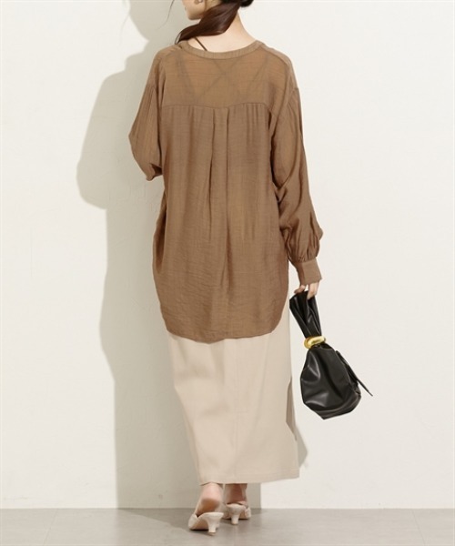 nissen（ニッセン）の「シアーワッシャーバンドカラーシャツ（シャツ/ブラウス・レディース・ベージュ/ブラック/ブラウン・L/M）」の6枚目の写真