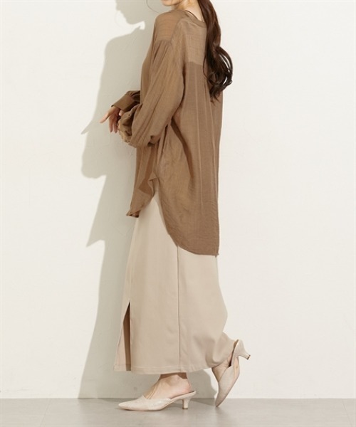 nissen（ニッセン）の「シアーワッシャーバンドカラーシャツ（シャツ/ブラウス・レディース・ベージュ/ブラック/ブラウン・L/M）」の7枚目の写真