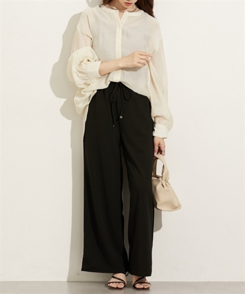 nissen（ニッセン）の「シアーワッシャーバンドカラーシャツ（シャツ/ブラウス・レディース・ベージュ/ブラック/ブラウン・L/M）」の9枚目の写真