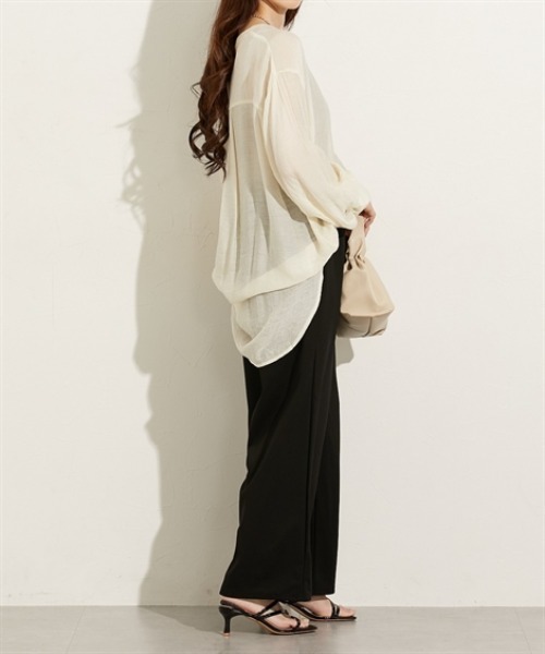 nissen（ニッセン）の「シアーワッシャーバンドカラーシャツ（シャツ/ブラウス・レディース・ベージュ/ブラック/ブラウン・L/M）」の10枚目の写真