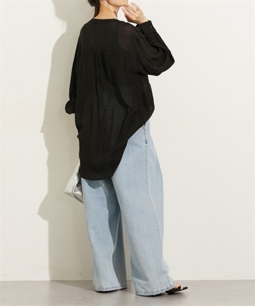 nissen（ニッセン）の「シアーワッシャーバンドカラーシャツ（シャツ/ブラウス・レディース・ベージュ/ブラック/ブラウン・L/M）」の12枚目の写真