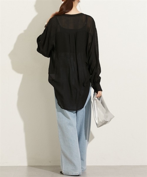 nissen（ニッセン）の「シアーワッシャーバンドカラーシャツ（シャツ/ブラウス・レディース・ベージュ/ブラック/ブラウン・L/M）」の13枚目の写真