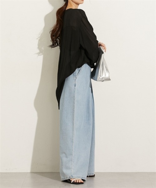 nissen（ニッセン）の「シアーワッシャーバンドカラーシャツ（シャツ/ブラウス・レディース・ベージュ/ブラック/ブラウン・L/M）」の14枚目の写真