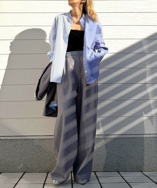 Q(キュー)の「グログランラインタックパンツ(スラックス・レディース・ブラック/ライトグレー・MEDIUM)」の18枚目の写真