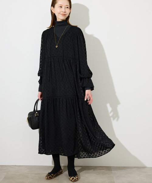 セール】フラワージャガードギャザーワンピース（ワンピース）｜SLOBE