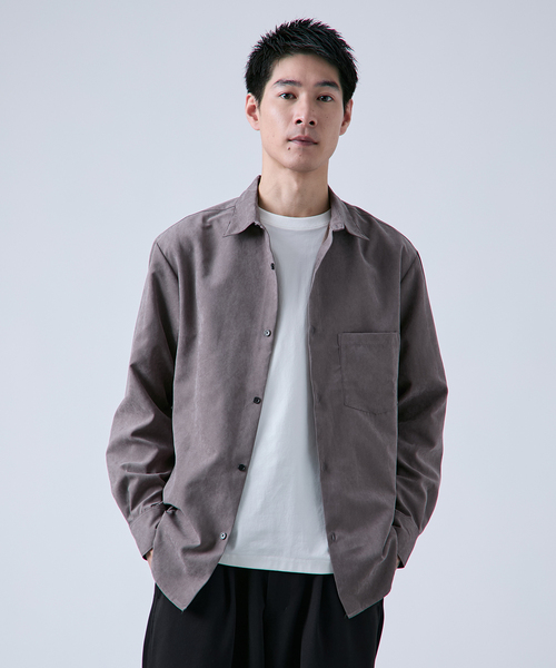 B.C STOCK(ベーセーストック)の「ヴィーガンスエード レギュラーカラーシャツ(シャツ/ブラウス・メンズ・グレー/ブラック・MEDIUM/LARGE)」の2枚目の写真
