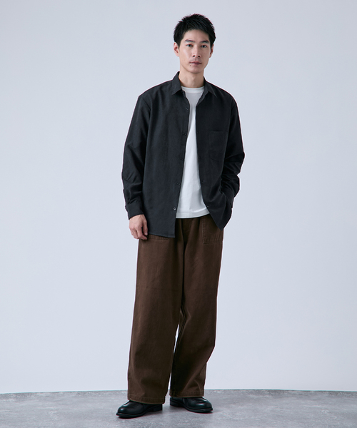 B.C STOCK(ベーセーストック)の「ヴィーガンスエード レギュラーカラーシャツ(シャツ/ブラウス・メンズ・グレー/ブラック・MEDIUM/LARGE)」の3枚目の写真