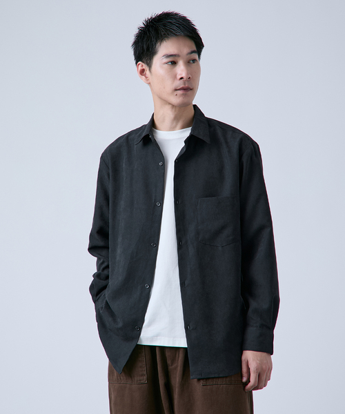 B.C STOCK(ベーセーストック)の「ヴィーガンスエード レギュラーカラーシャツ(シャツ/ブラウス・メンズ・グレー/ブラック・MEDIUM/LARGE)」の4枚目の写真