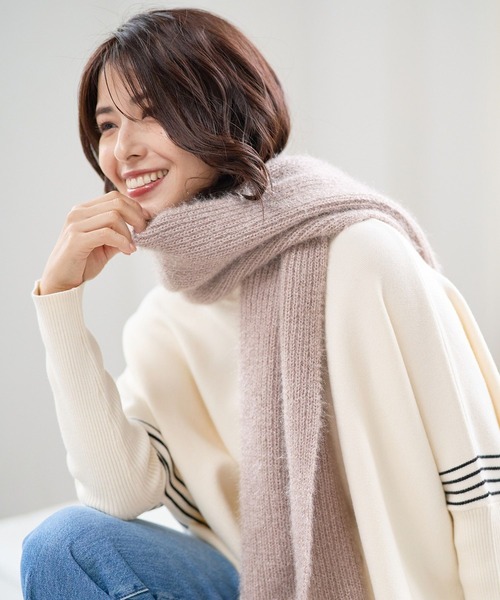 FOUND GOOD（ファウンドグッド）の「シャギーニットマフラー（マフラー・レディース・ネイビー/ベージュ・FREE）」の3枚目の写真