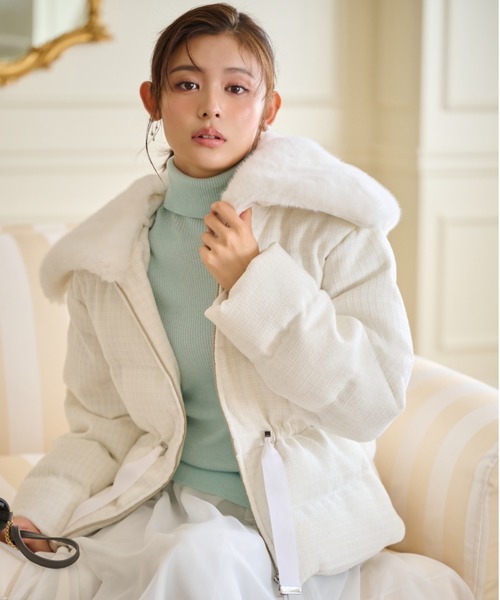 ファー襟付きツイードショートコート（ダウンジャケット/コート