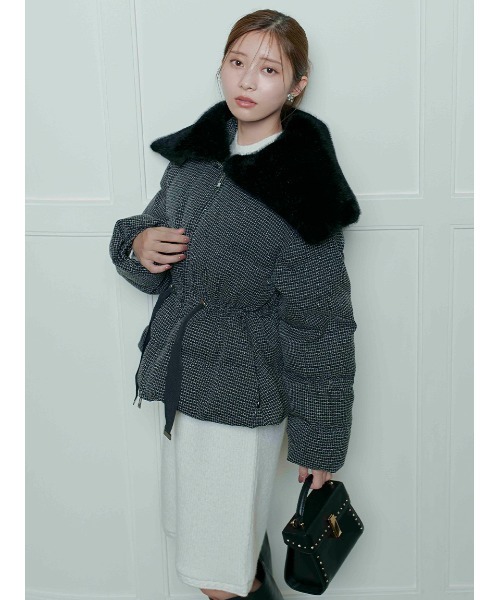 ファー襟付きツイードショートコート（ダウンジャケット/コート