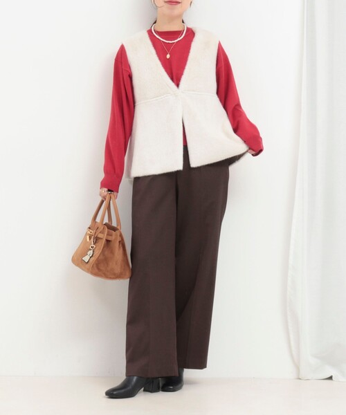 MICO COULIER（ミコクリエ）の「フェイクムートンファーベスト（ブルゾン・レディース・チャコールグレー/グレイッシュベージュ/キャメル・38）」の18枚目の写真