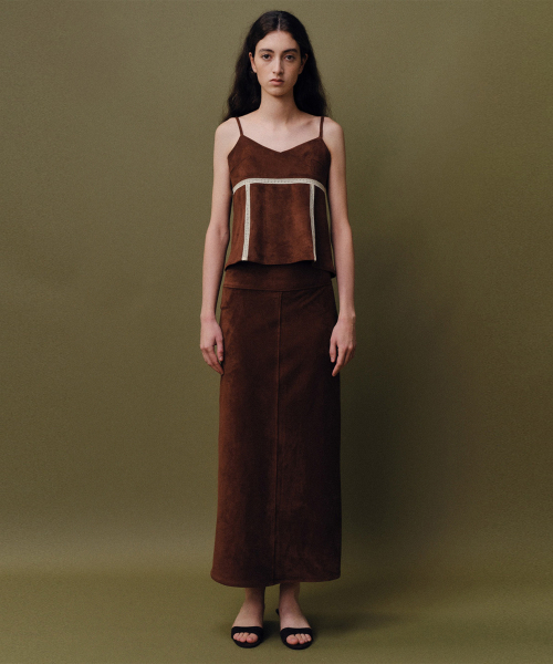 Suede long skirt_brown