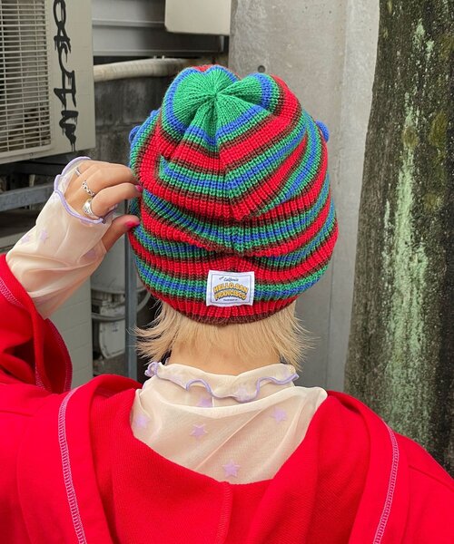 HELLO.SANFRANCISCO（ハローサンフランシスコ）の「【HELLO.SANFRANCISCO/ハローサンフランシスコ】リボン付きマルチボーダービーニー帽（キャップ・レディース・イエロー/ピンク/ブルー・ONE SIZE）」の7枚目の写真