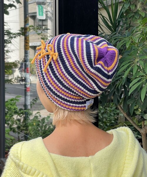 HELLO.SANFRANCISCO（ハローサンフランシスコ）の「【HELLO.SANFRANCISCO/ハローサンフランシスコ】リボン付きマルチボーダービーニー帽（キャップ・レディース・イエロー/ピンク/ブルー・ONE SIZE）」の11枚目の写真