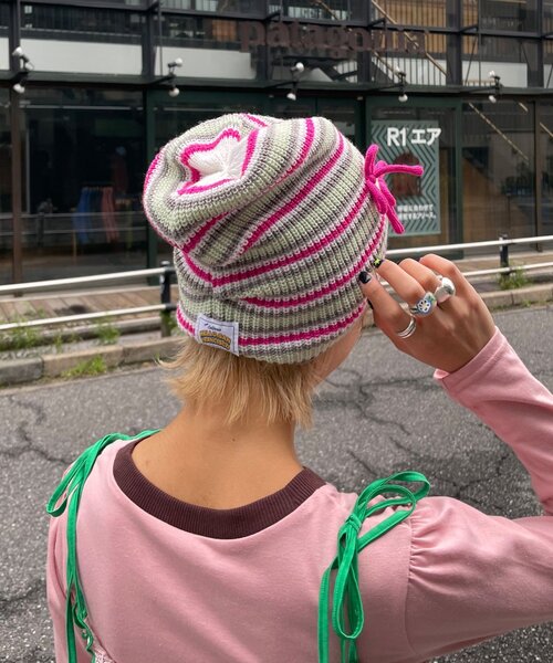 HELLO.SANFRANCISCO（ハローサンフランシスコ）の「【HELLO.SANFRANCISCO/ハローサンフランシスコ】リボン付きマルチボーダービーニー帽（キャップ・レディース・イエロー/ピンク/ブルー・ONE SIZE）」の18枚目の写真