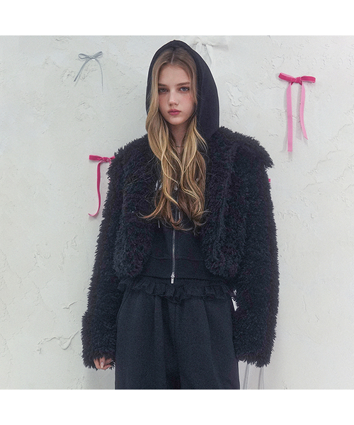 Collar Teddy Fur Jacket BLACK
