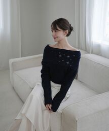 予約商品】ニット/セーター（ブルー・ネイビー/青色系・オフショルダー