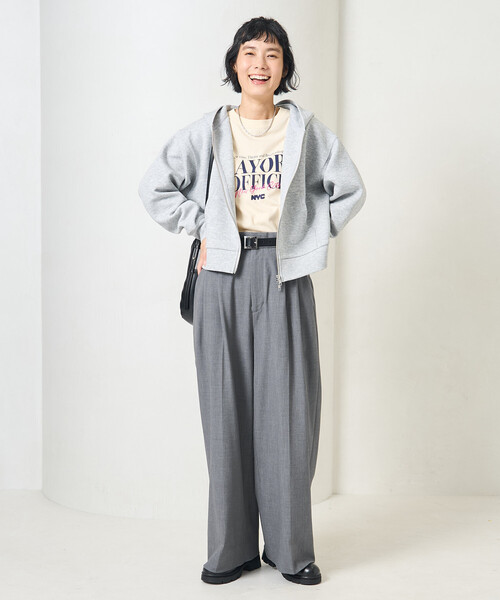 FREAK'S STORE（フリークスストア）の「【セットアイテム】ボンディング ショートジップパーカー パンツセット（セットアップ・レディース・ブラック/オリーブ/オフホワイト/ネイビー/ライトグレー・MEDIUM/SMALL）」の15枚目の写真