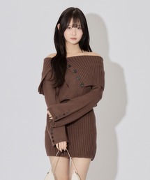オフショルダー ニットワンピース ブラウン系 オフショル ニット オフショルダー」に該当するブラウン/茶色系の