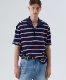 STRIPED COTTON SUMMER POLO - RED NAVY