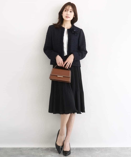 MK MICHEL KLEIN（エムケーミッシェルクラン）の「ノーカラーファンシーツイードジャケット/セットアップ対応/洗える（ノーカラージャケット・レディース・アイボリー/ネイビー・40/38）」の5枚目の写真