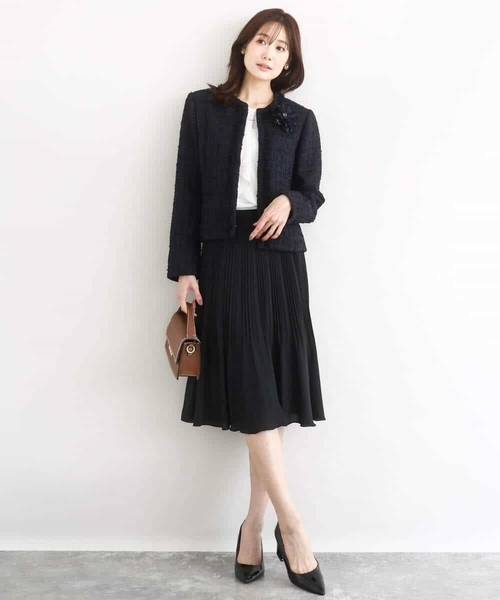 MK MICHEL KLEIN（エムケーミッシェルクラン）の「ノーカラーファンシーツイードジャケット/セットアップ対応/洗える（ノーカラージャケット・レディース・アイボリー/ネイビー・40/38）」の6枚目の写真