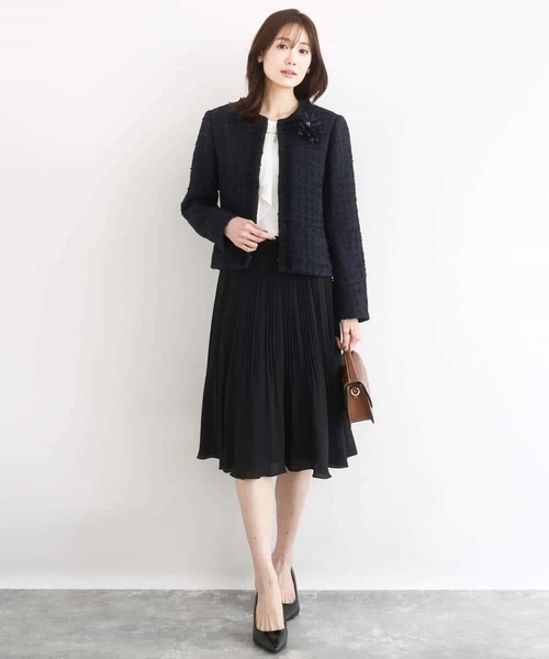 MK MICHEL KLEIN（エムケーミッシェルクラン）の「ノーカラーファンシーツイードジャケット/セットアップ対応/洗える（ノーカラージャケット・レディース・アイボリー/ネイビー・40/38）」の7枚目の写真