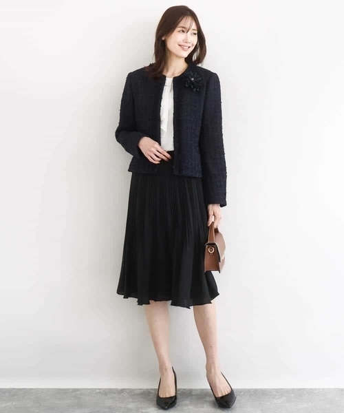 MK MICHEL KLEIN（エムケーミッシェルクラン）の「ノーカラーファンシーツイードジャケット/セットアップ対応/洗える（ノーカラージャケット・レディース・アイボリー/ネイビー・40/38）」の8枚目の写真