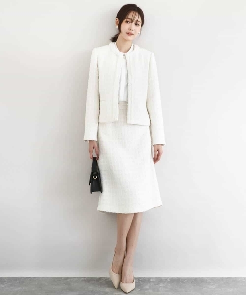 MK MICHEL KLEIN（エムケーミッシェルクラン）の「ノーカラーファンシーツイードジャケット/セットアップ対応/洗える（ノーカラージャケット・レディース・アイボリー/ネイビー・40/38）」の10枚目の写真