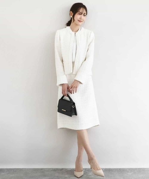 MK MICHEL KLEIN（エムケーミッシェルクラン）の「ノーカラーファンシーツイードジャケット/セットアップ対応/洗える（ノーカラージャケット・レディース・アイボリー/ネイビー・40/38）」の11枚目の写真