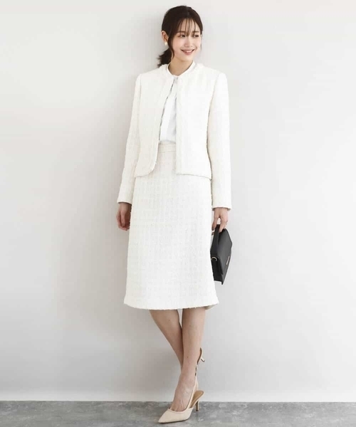 MK MICHEL KLEIN（エムケーミッシェルクラン）の「ノーカラーファンシーツイードジャケット/セットアップ対応/洗える（ノーカラージャケット・レディース・アイボリー/ネイビー・40/38）」の12枚目の写真